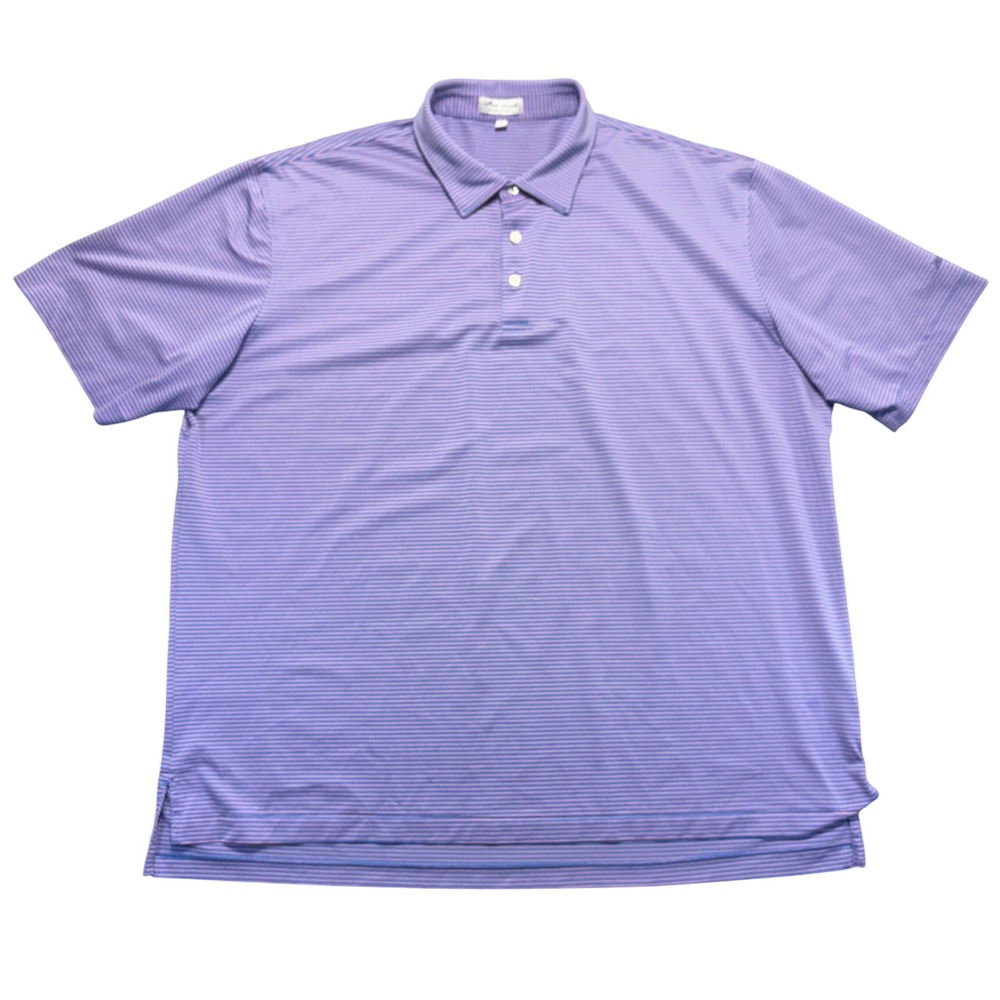 Peter Millar Summer Comfort Polo Shirt Mens XXL Blue Pink Striped Logo on sleeve